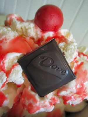 Dove chocolate on ice cream sundae