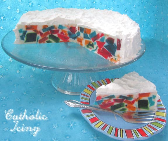 Cut open stained glass cake