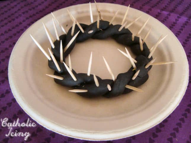 Play-Doh and toothpicks made into crown of thorns