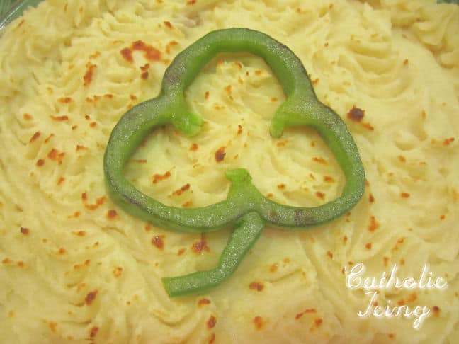 Pie with shamrock-shaped pepper on top