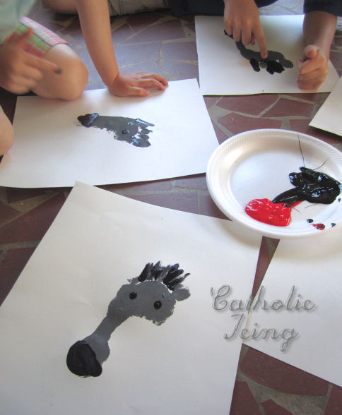 turning gray footprints into donkey faces with handprints