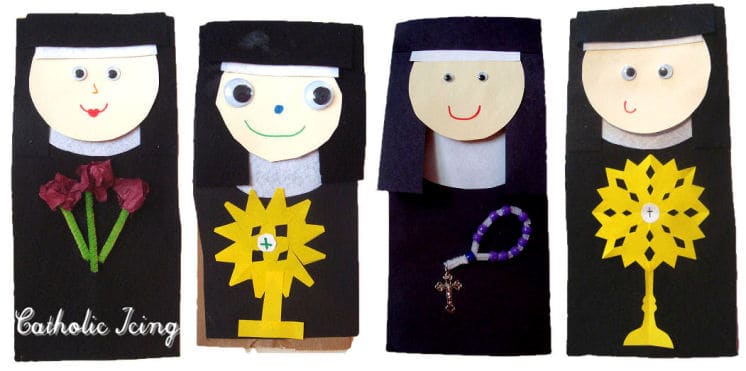 Paper bag nun puppets catholic craft