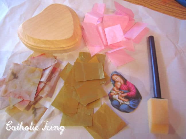 Supplies for rosary hanger craft.
