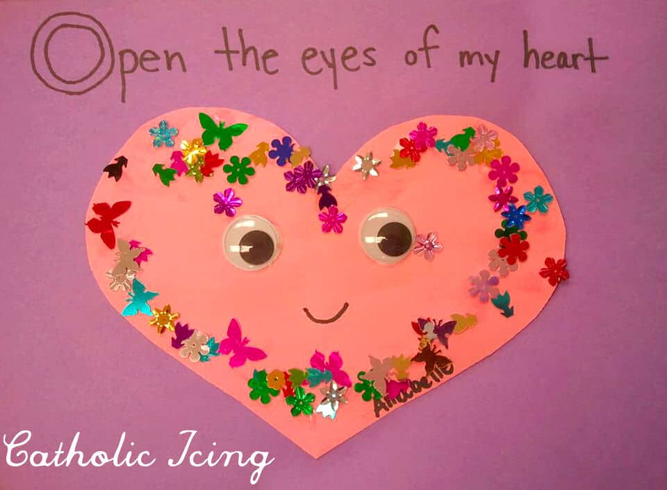 Open the eyes of my heart craft- religious valentine's craft for kids