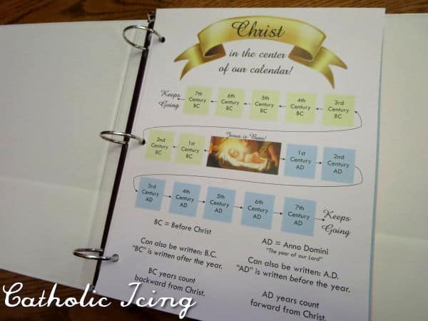 printable book of centuries page- BC vs AD- Jesus at the center of our calendar