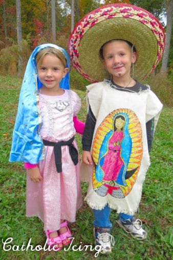 All Saints Day costumes: San Juan Diego and Our Lady of Guadalupe